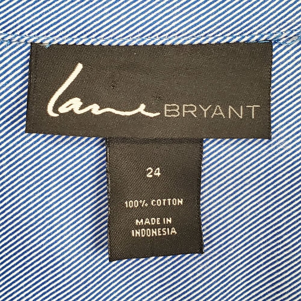 Lane Bryant Plus Size 24 Shirt Stripe Button Up Long Sleeve Collared Cotton Blue - Picture 7 of 10